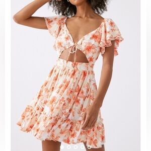 NWT KISS THE SKY Womens’ Orange Floral Cutout Mini Dress Size XXL $79.00